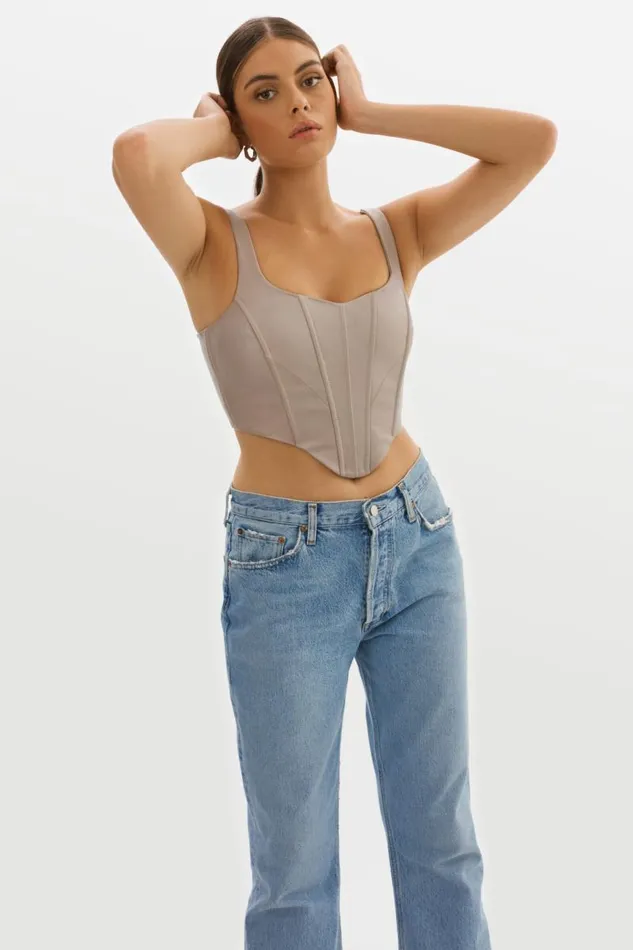 Women TABIA Leather Corset Top Stone 23 LAMARQUE Tops