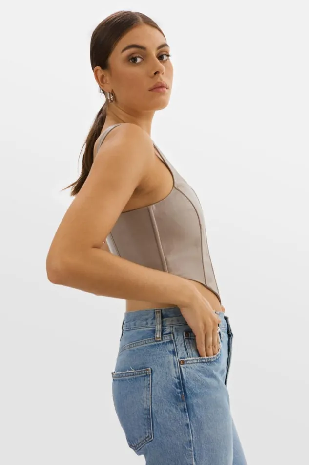 Women TABIA Leather Corset Top Stone 23 LAMARQUE Tops
