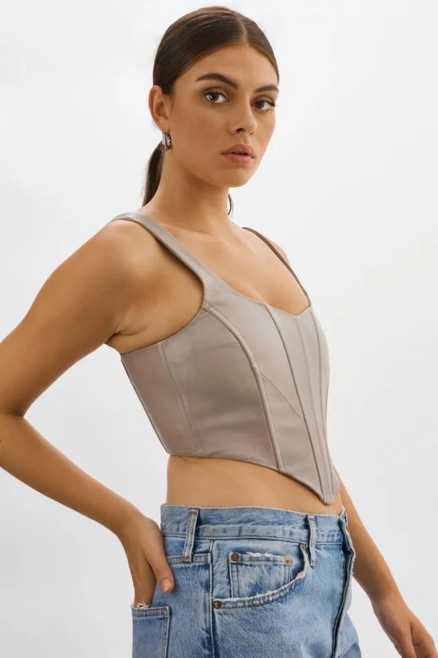 Women TABIA Leather Corset Top Stone 23 LAMARQUE Tops