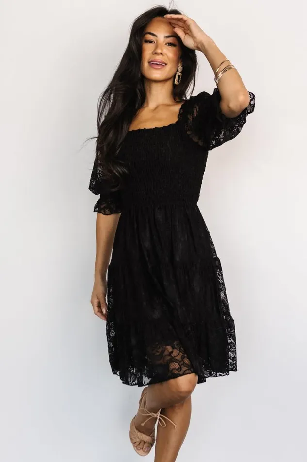 Women Tate Smocked Lace Short Dress Black Baltic Born Midi Dresses Women Tate Smocked Lace Short Dress Black Baltic Born Midi Dresses