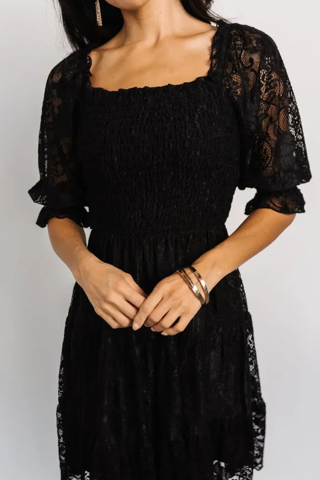 Women Tate Smocked Lace Short Dress Black Baltic Born Midi Dresses Women Tate Smocked Lace Short Dress Black Baltic Born Midi Dresses