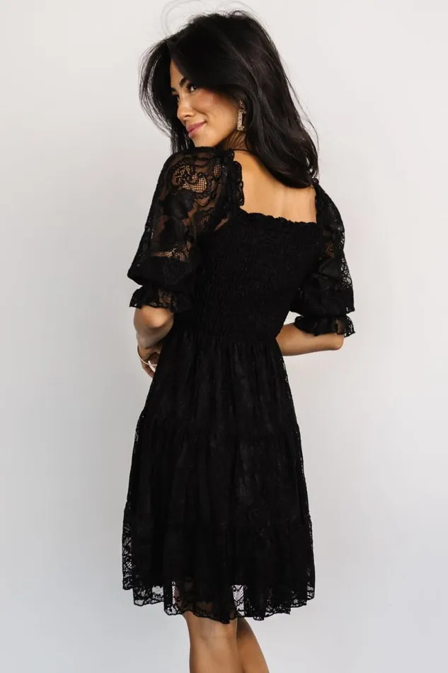 Women Tate Smocked Lace Short Dress Black Baltic Born Midi Dresses Women Tate Smocked Lace Short Dress Black Baltic Born Midi Dresses