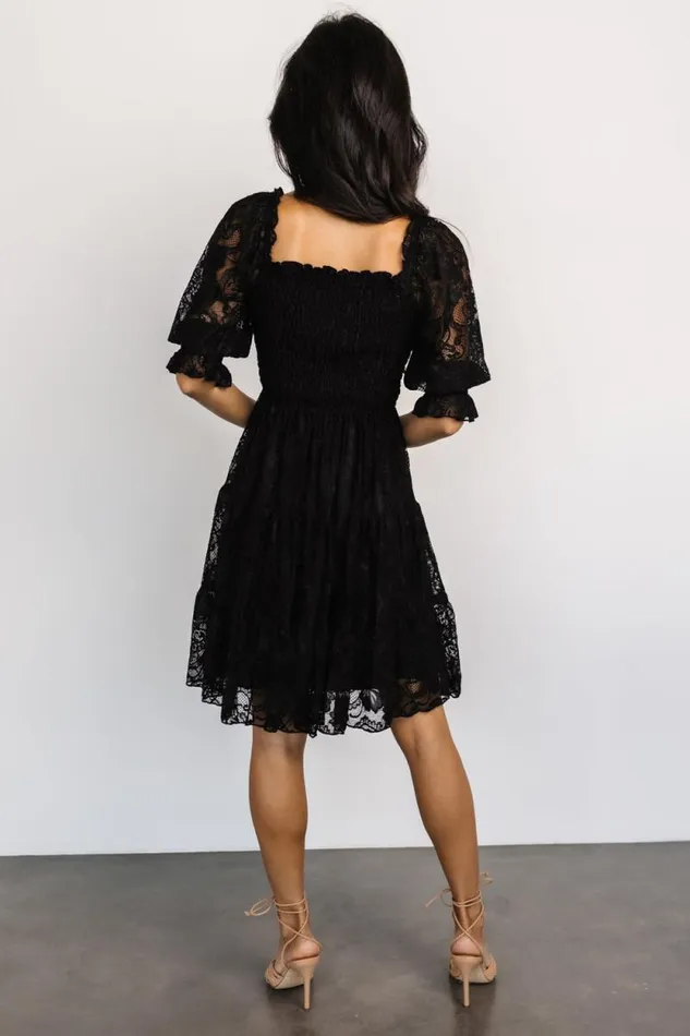 Women Tate Smocked Lace Short Dress Black Baltic Born Midi Dresses Women Tate Smocked Lace Short Dress Black Baltic Born Midi Dresses