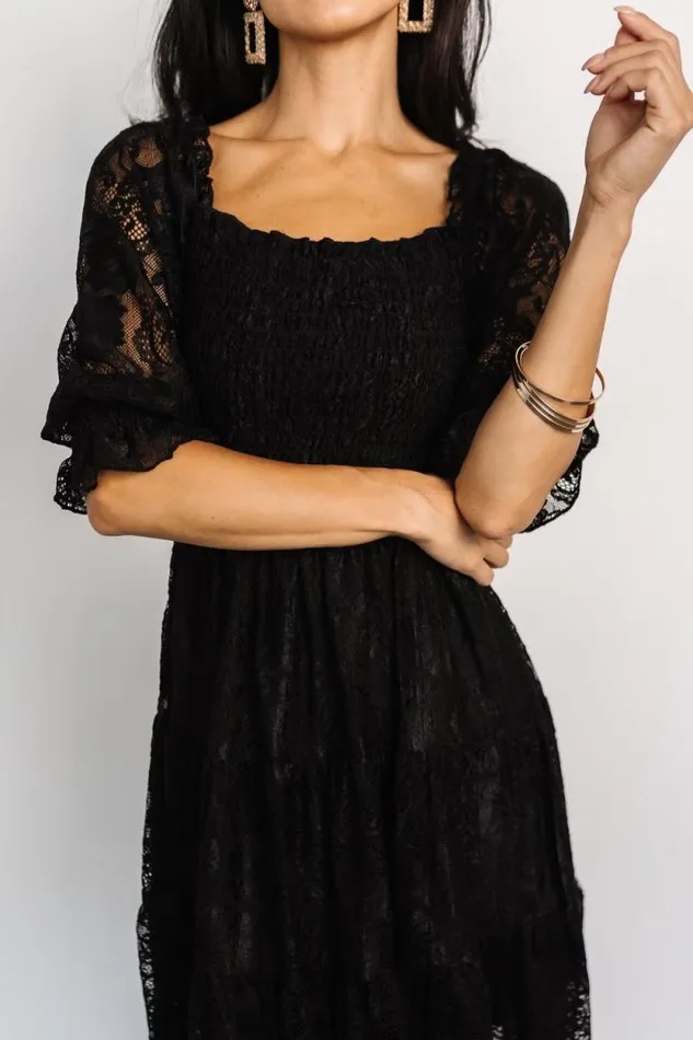 Women Tate Smocked Lace Short Dress Black Baltic Born Midi Dresses Women Tate Smocked Lace Short Dress Black Baltic Born Midi Dresses