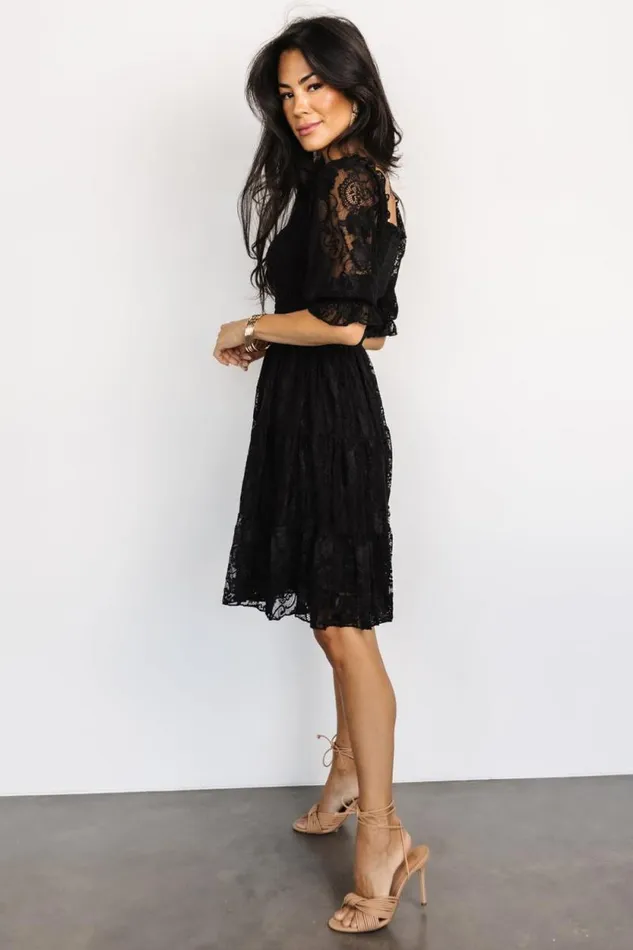 Women Tate Smocked Lace Short Dress Black Baltic Born Midi Dresses Women Tate Smocked Lace Short Dress Black Baltic Born Midi Dresses