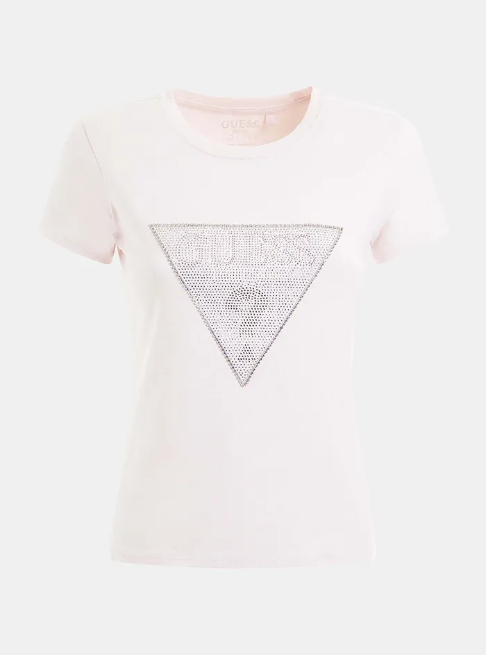 Women Tees and Tanks GUESS Eco Pink Crystal Logo Tshirt