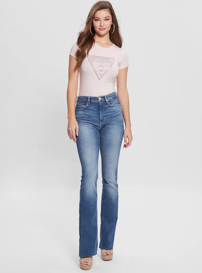 Women Tees and Tanks GUESS Eco Pink Crystal Logo Tshirt