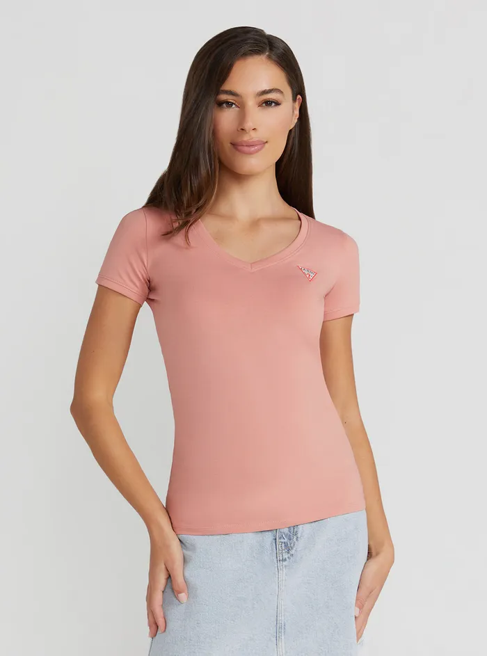 Women Tees and Tanks GUESS Eco Rose Vneck Mini Logo Tshirt