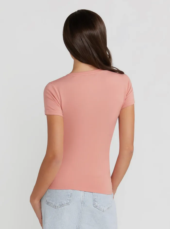 Women Tees and Tanks GUESS Eco Rose Vneck Mini Logo Tshirt Women Tees and Tanks GUESS Eco Rose Vneck Mini Logo Tshirt