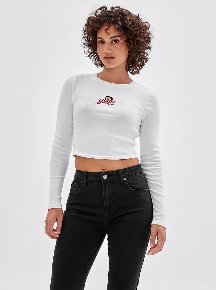 Women Tees and Tanks GUESS Guess Originals X Betty Boop White Ribbed Tshirt