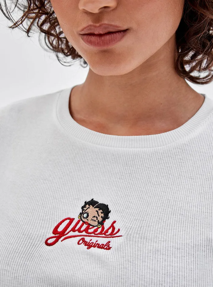 Women Tees and Tanks GUESS Guess Originals X Betty Boop White Ribbed Tshirt