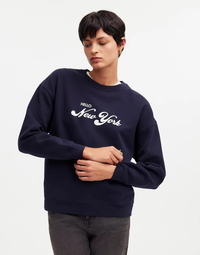 Women Tees Madewell KULE Oversized Hello New York Sweatshirt Navy