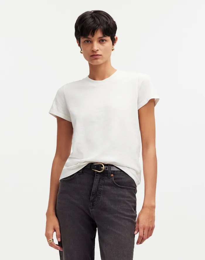 Women Tees Madewell Premium Standard 01 The Shrunken Tee Eyelet White