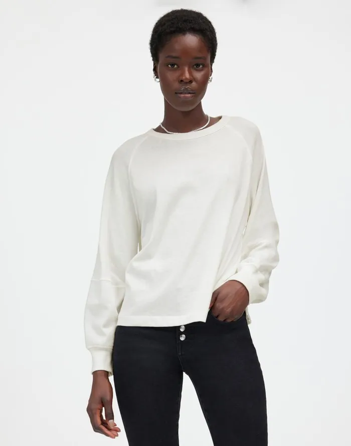 Women Tees Madewell Relaxed LongSleeve Raglan Tee Eyelet White