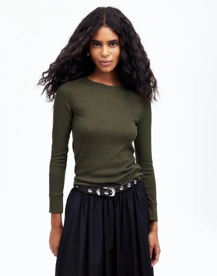 Women Tees Madewell Ribbed Crewneck LongSleeve Tee Mossy Umber