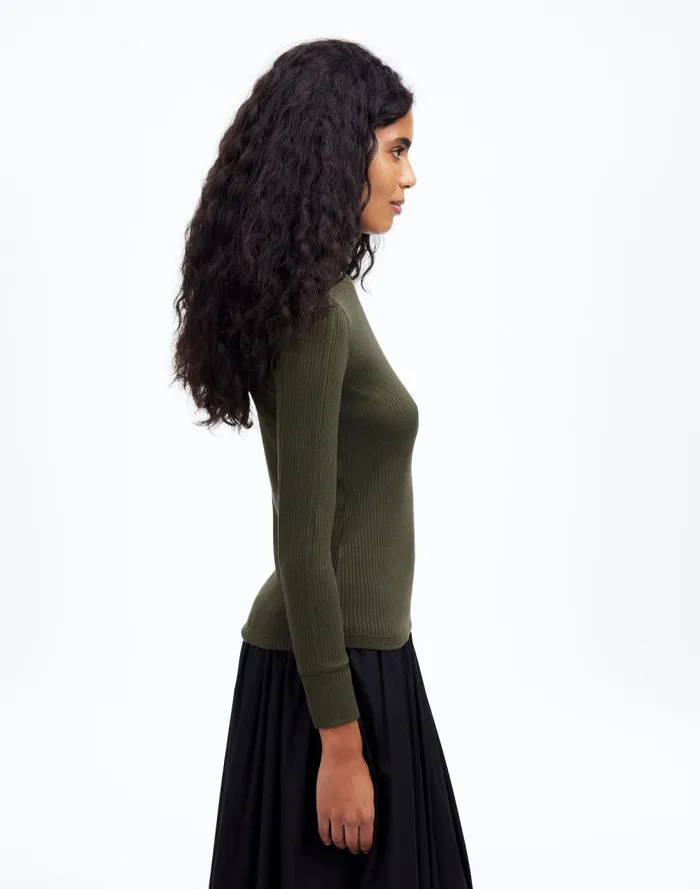 Women Tees Madewell Ribbed Crewneck LongSleeve Tee Mossy Umber