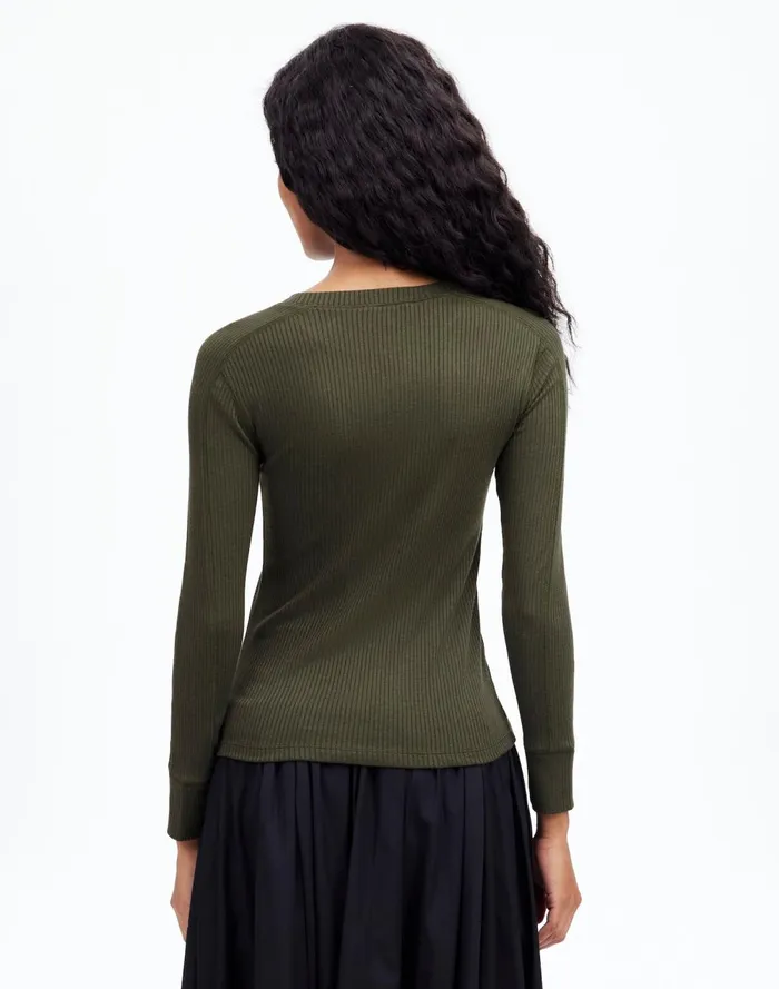 Women Tees Madewell Ribbed Crewneck LongSleeve Tee Mossy Umber