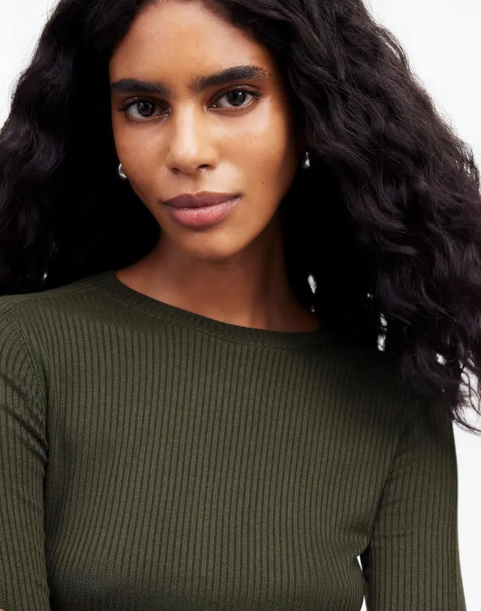 Women Tees Madewell Ribbed Crewneck LongSleeve Tee Mossy Umber