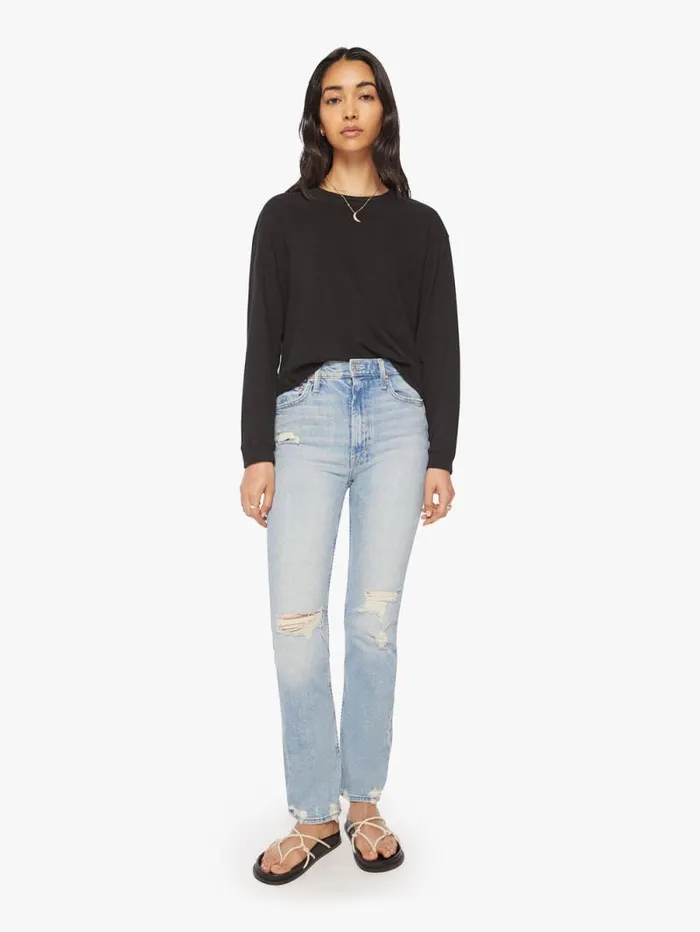 Women Tees Tanks Mother Denim The LS Slouchy Cut Off Black