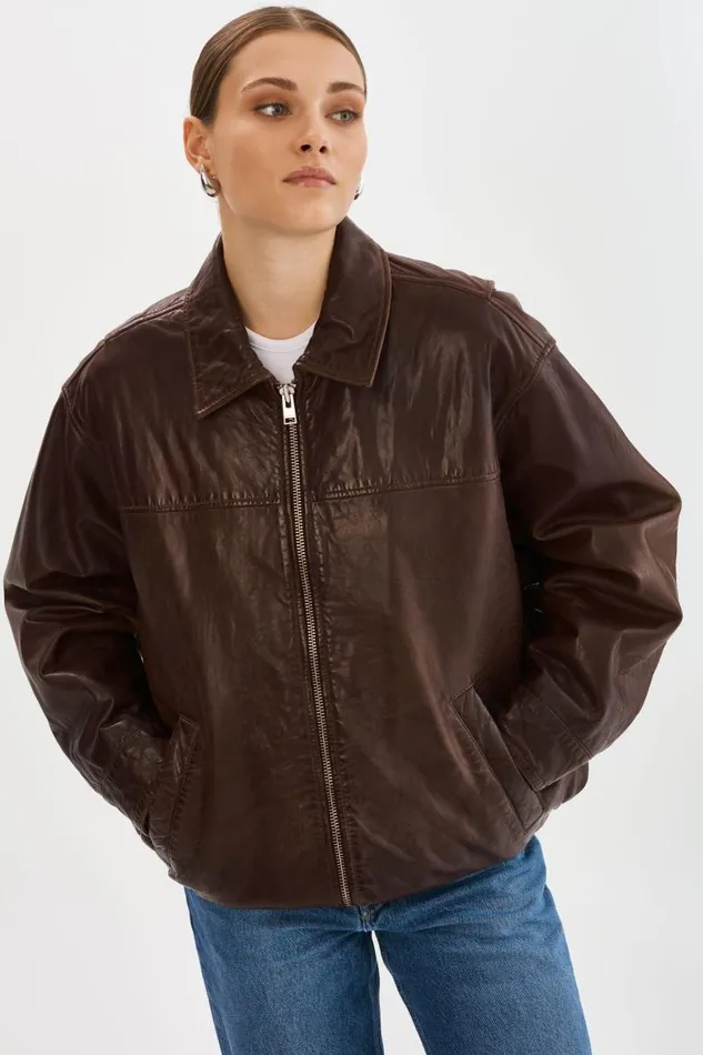 Women THEIA Leather Bomber Jacket Dark Brown LAMARQUE Leather Jackets Women THEIA Leather Bomber Jacket Dark Brown LAMARQUE Leather Jackets