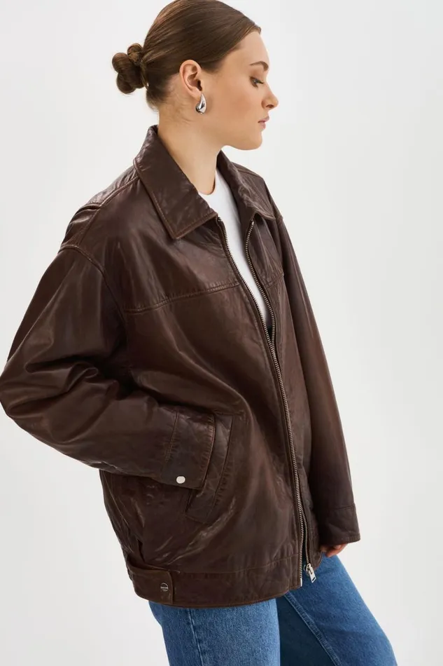 Women THEIA Leather Bomber Jacket Dark Brown LAMARQUE Leather Jackets Women THEIA Leather Bomber Jacket Dark Brown LAMARQUE Leather Jackets