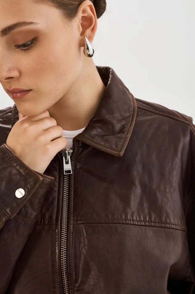 Women THEIA Leather Bomber Jacket Dark Brown LAMARQUE Leather Jackets Women THEIA Leather Bomber Jacket Dark Brown LAMARQUE Leather Jackets