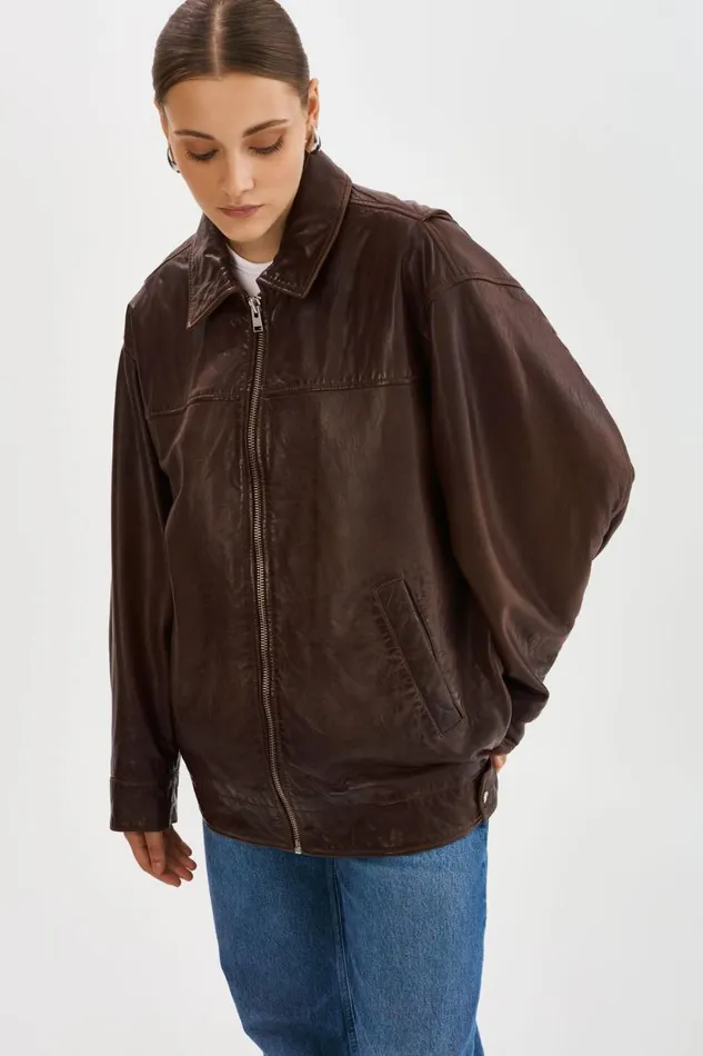 Women THEIA Leather Bomber Jacket Dark Brown LAMARQUE Leather Jackets Women THEIA Leather Bomber Jacket Dark Brown LAMARQUE Leather Jackets
