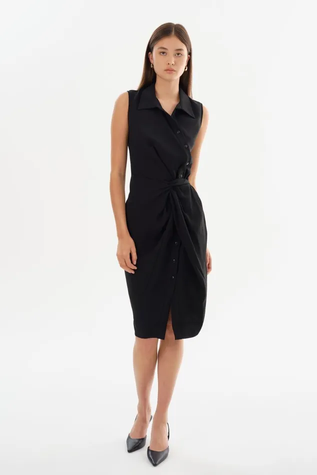 Women THEODORA Knotted Shirt Dress Black LAMARQUE Dresses