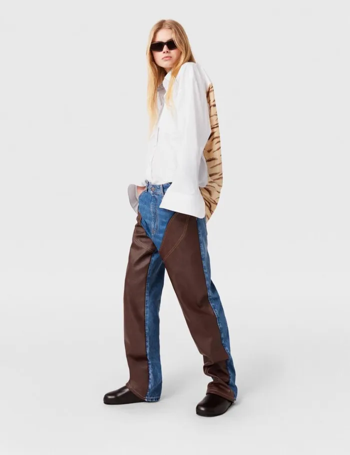 Women Tiger Print Panel Shirt Natural Tiger Print Stella McCartney Shirts And Tops