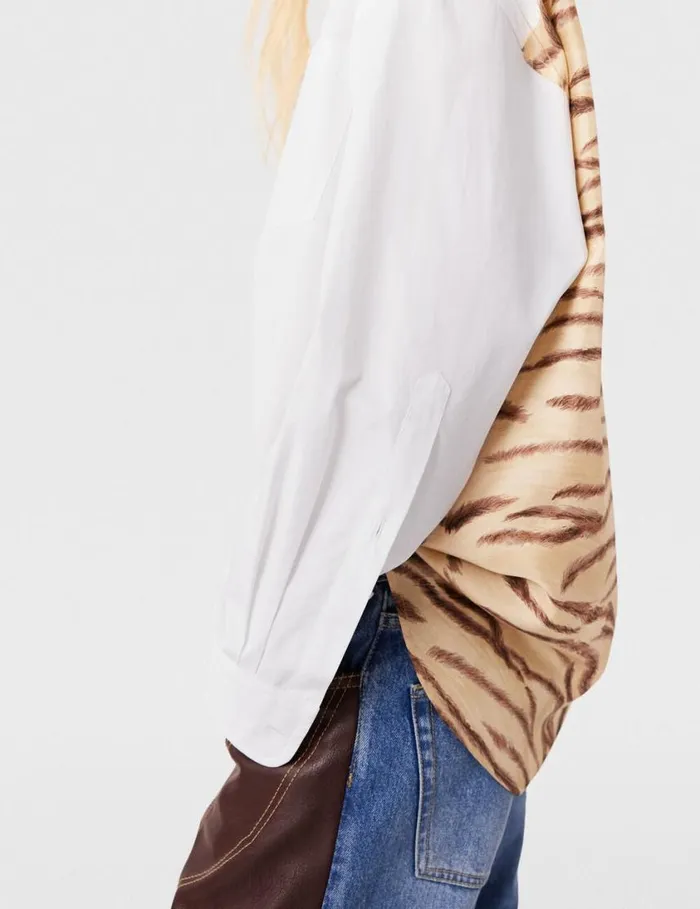 Women Tiger Print Panel Shirt Natural Tiger Print Stella McCartney Shirts And Tops
