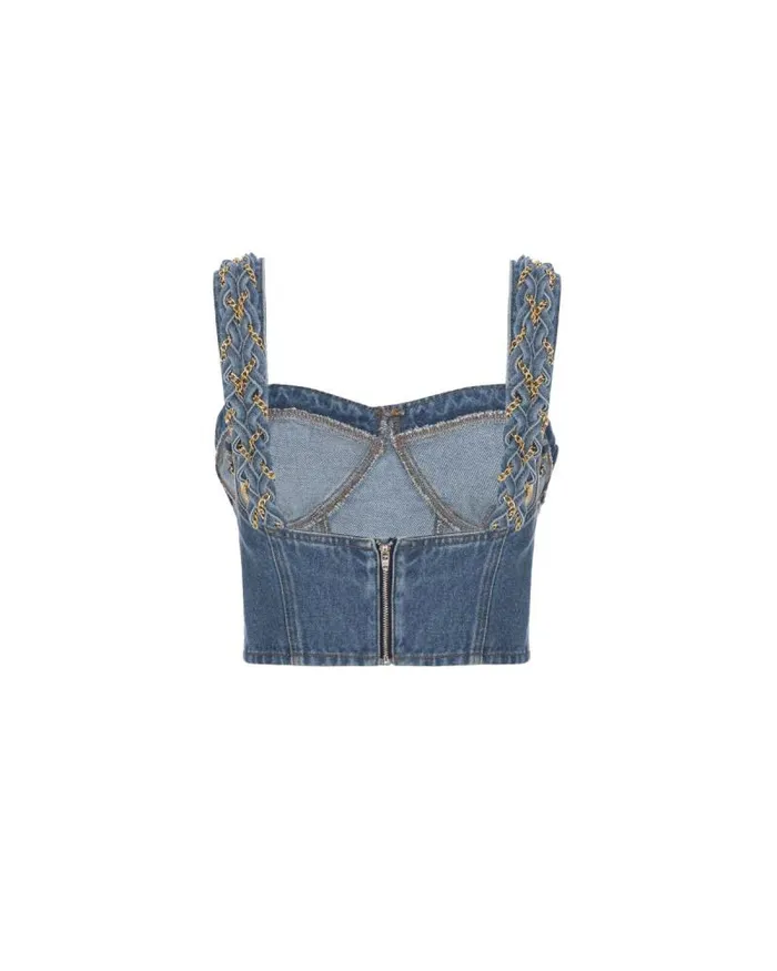 Women Tops and Bodysuits PatBO Braided Denim Cropped Top Denim