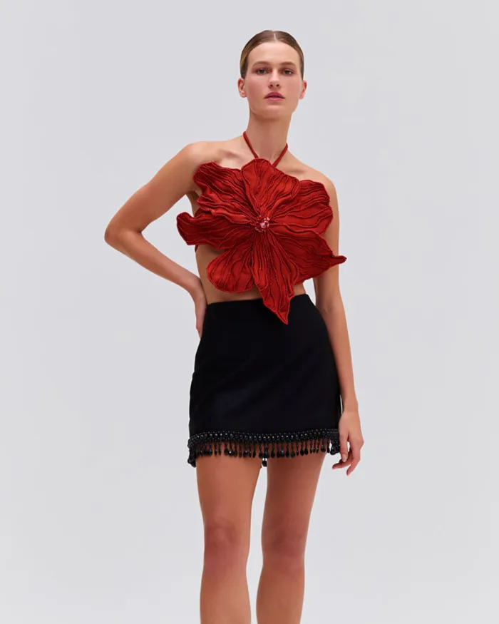 Women Tops and Bodysuits PatBO HANDBEADED FLOWER TOP EXCLUSIVE Liquor