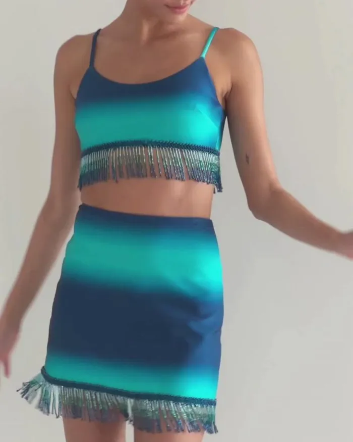 Women Tops and Bodysuits PatBO OMBRE BEADED CROPPED TOP FINAL SALE High Tide