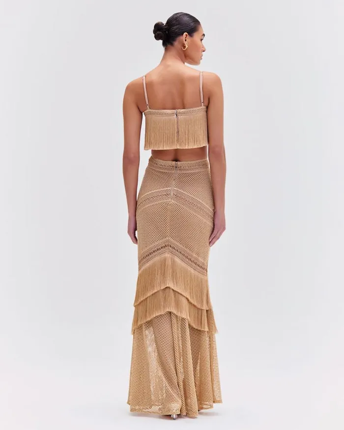 Women Tops and Bodysuits PatBO SLEEVELESS FRINGE CROPPED TOP Gold