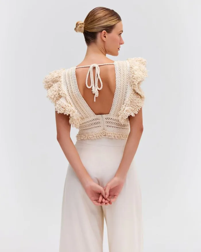 Women Tops and Bodysuits PatBO WOVEN TRIM BODYSUIT RUNWAY Wheat