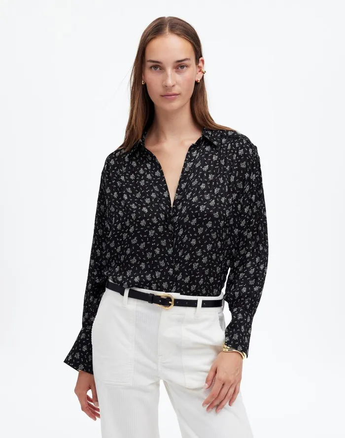 Women Tops and Shirts Madewell LongSleeve ButtonFront Top True Black