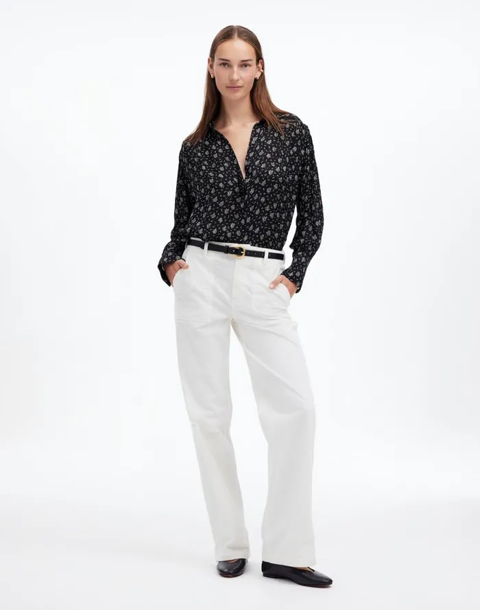 Women Tops and Shirts Madewell LongSleeve ButtonFront Top True Black