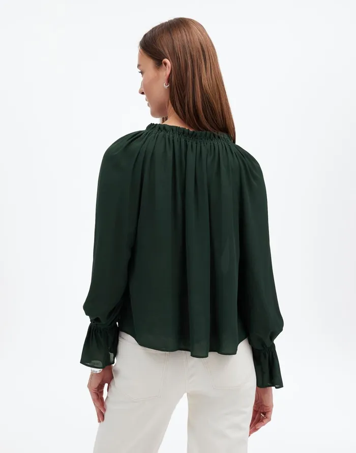 Women Tops and Shirts Madewell LongSleeve TieNeck Top Luxury Forest