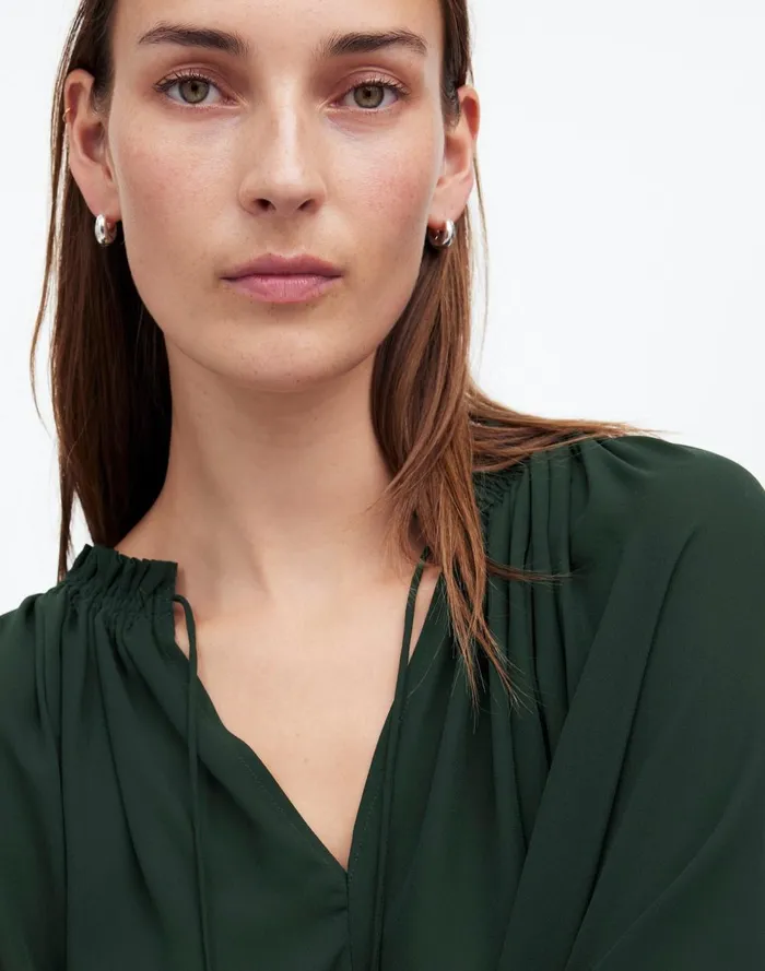 Women Tops and Shirts Madewell LongSleeve TieNeck Top Luxury Forest