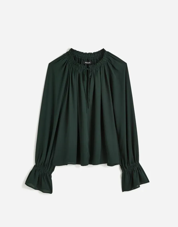 Women Tops and Shirts Madewell LongSleeve TieNeck Top Luxury Forest