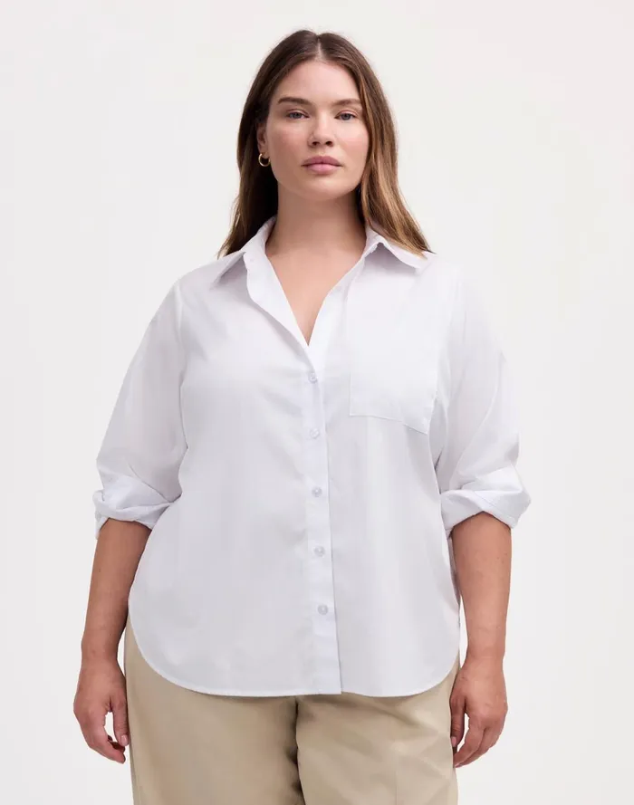 Women Tops and Shirts Madewell Plus Easy YNeck ButtonUp Shirt Eyelet White