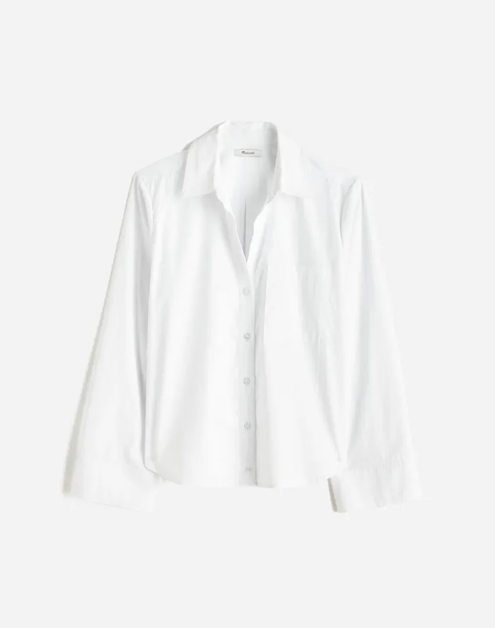 Women Tops and Shirts Madewell Plus Easy YNeck ButtonUp Shirt Eyelet White