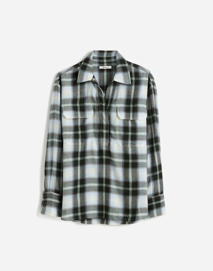 Women Tops and Shirts Madewell Popover Shirt In Plaid City Blue