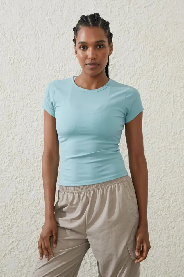 Women Tops Cotton On Active Rib Gym Tshirt Sea Glass