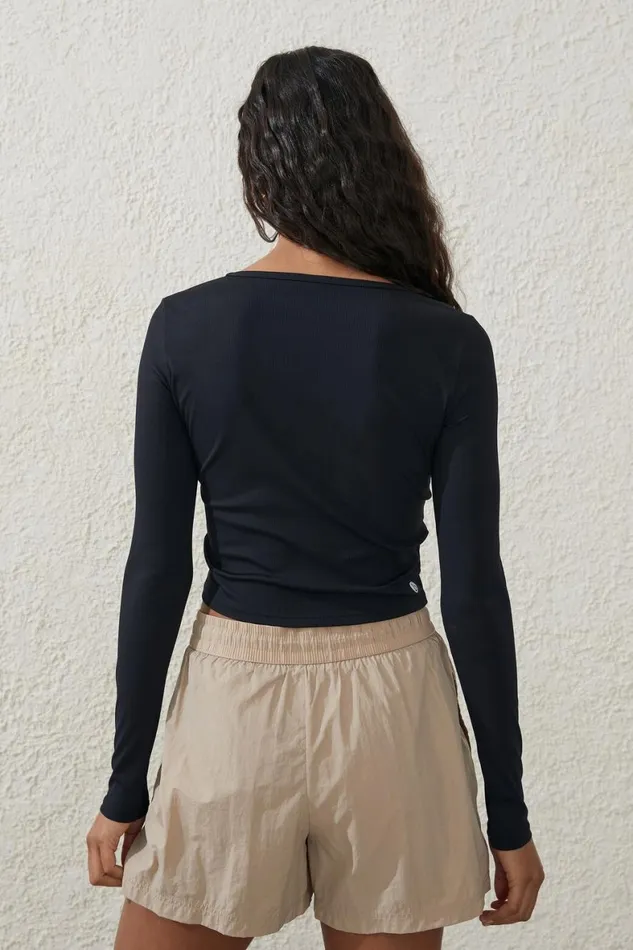 Women Tops Cotton On Active Rib Scoop Longsleeve Top Black