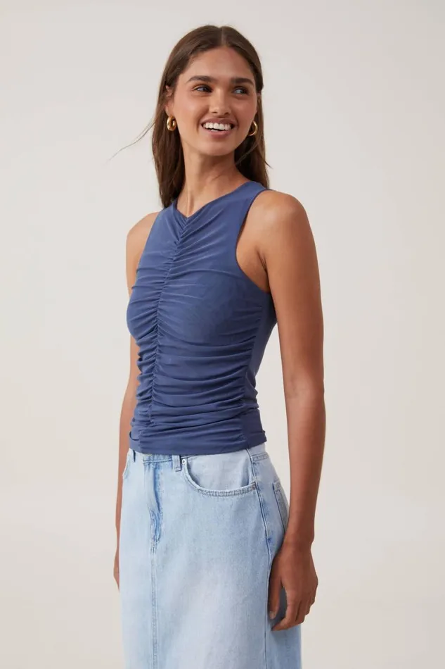 Women Tops Cotton On Becca Gathered Tank Vintage Navy
