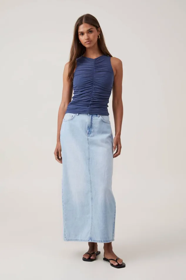 Women Tops Cotton On Becca Gathered Tank Vintage Navy