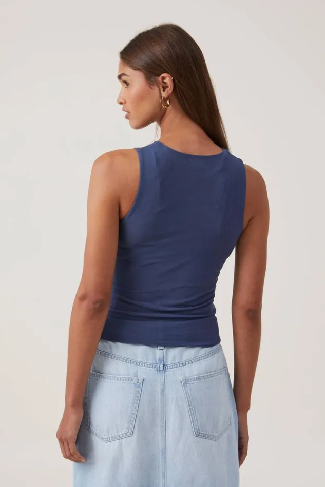 Women Tops Cotton On Becca Gathered Tank Vintage Navy