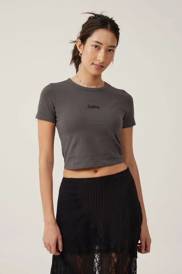 Women Tops Cotton On Crop Fit Graphic Tee Salutslate