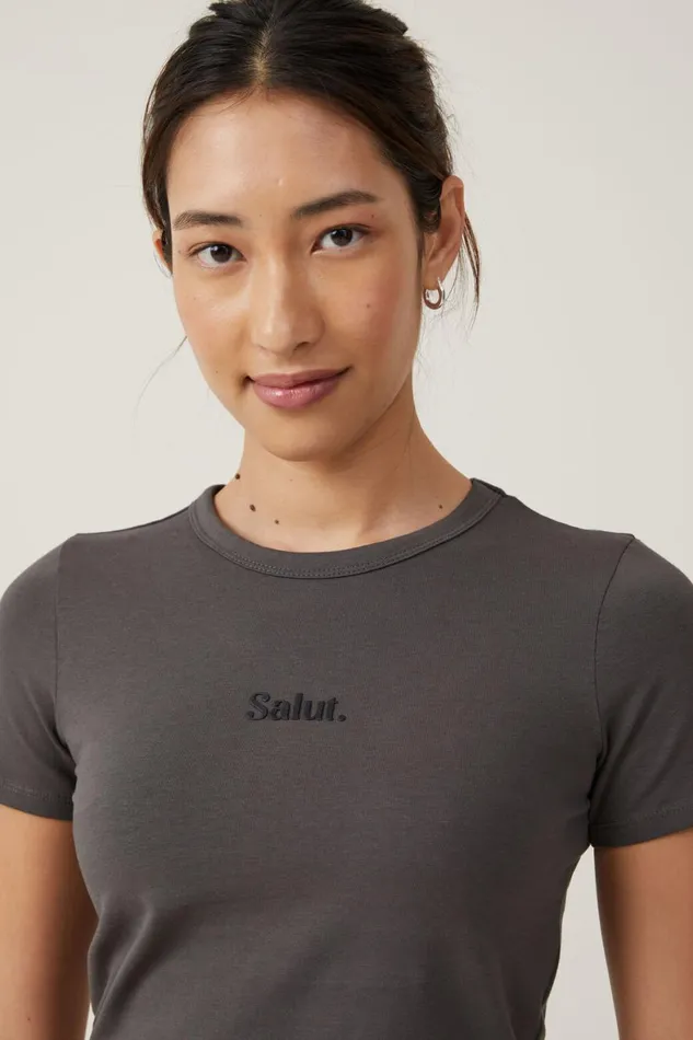 Women Tops Cotton On Crop Fit Graphic Tee Salutslate